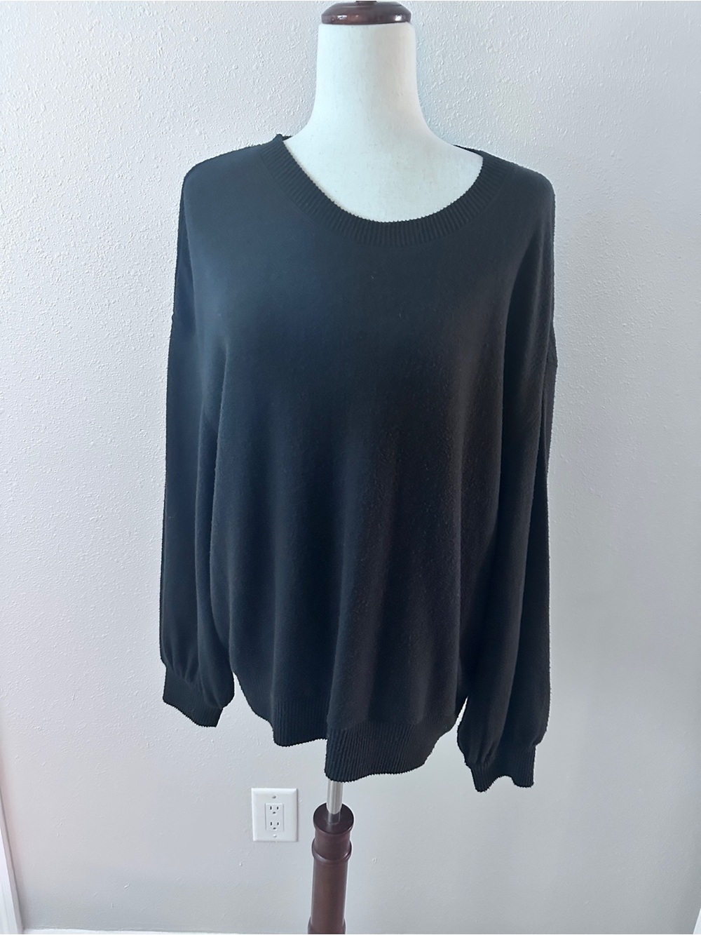 For The Republic Black Ribbed Knit Top
